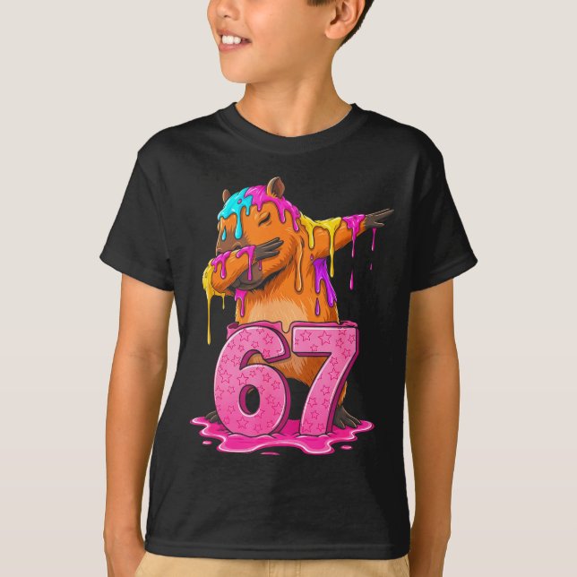 67 Animals Funny 67 Brainrot Youth Kids Capybara 6 T-Shirt (Front)