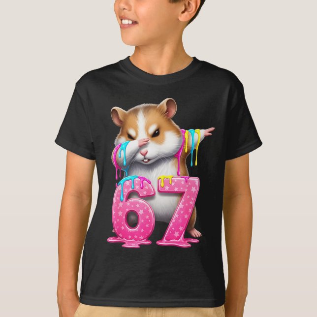 67 Animals Funny 67 Brainrot Youth Kids Hamster 67 T-Shirt (Front)