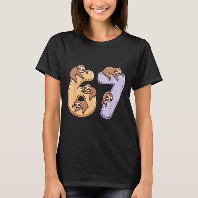 67 Animals Funny 67 Brainrot Youth Kids Sloth 67  T-Shirt (Front)