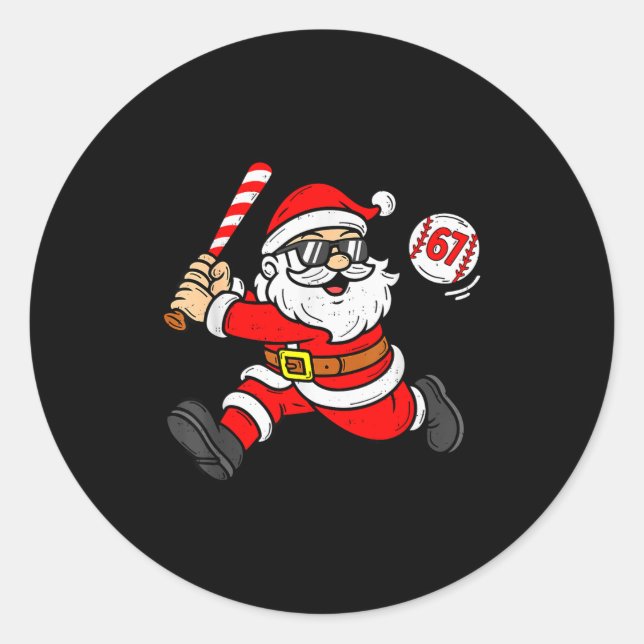 67 Baseball Santa Six Seven Meme Christmas Srt Men Classic Round Sticker (Front)