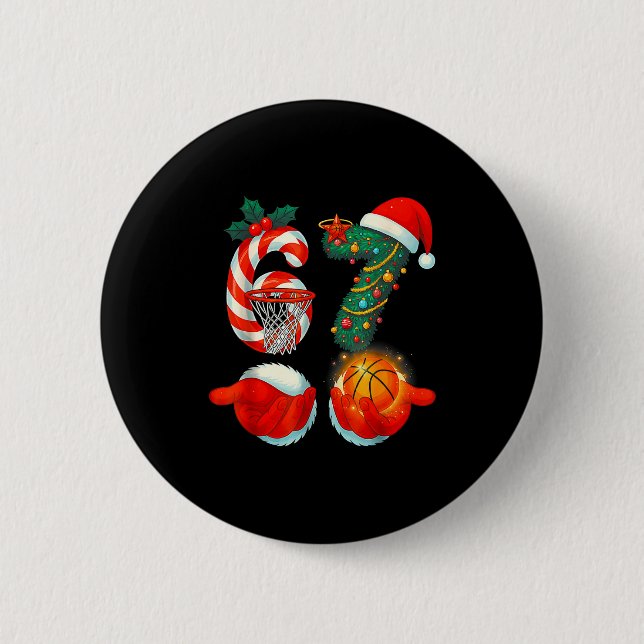 67 Basketball Santa Six Seven Meme Christmas Srt M Button (Front)
