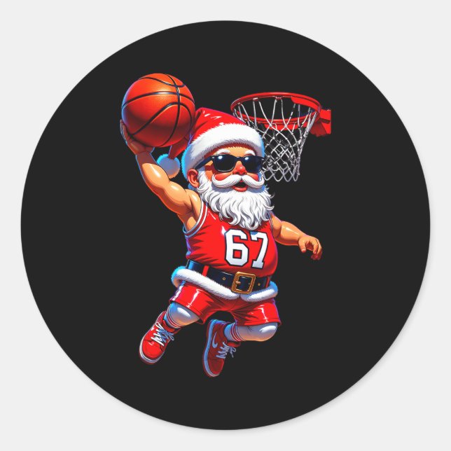 67 Basketball Santa Six Seven Meme Christmas Srt M Classic Round Sticker (Front)
