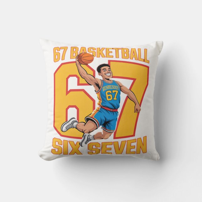 67 Basketball Six Seven Throw Pillow (Front)