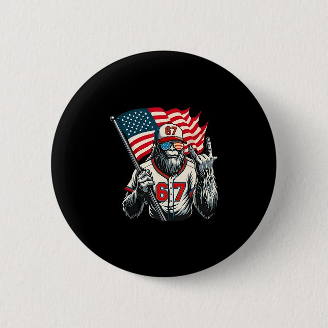 67 Bigfoot Meme Funny Six Seven Gen Alpha Slang  Button (Front)