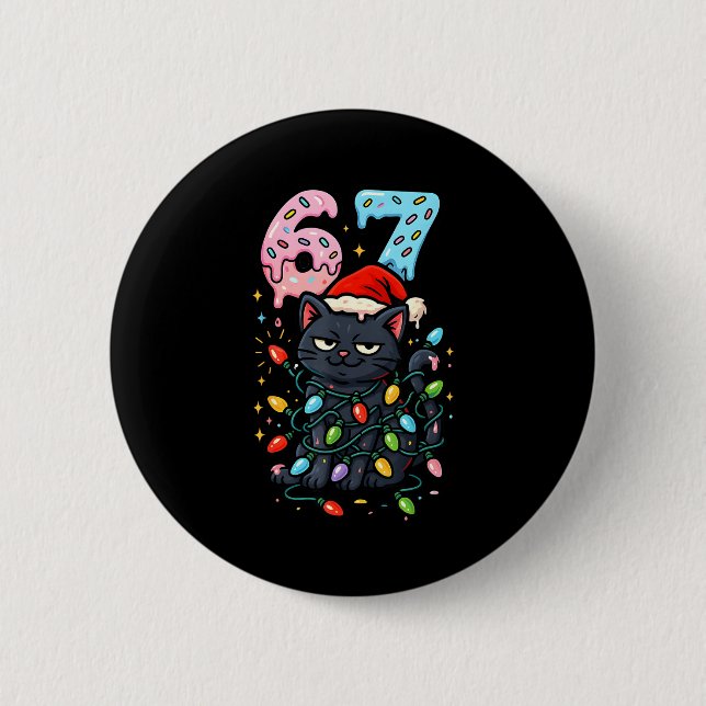 67 Black Cat Christmas Ice Cream Drip Santa Hat Si Button (Front)