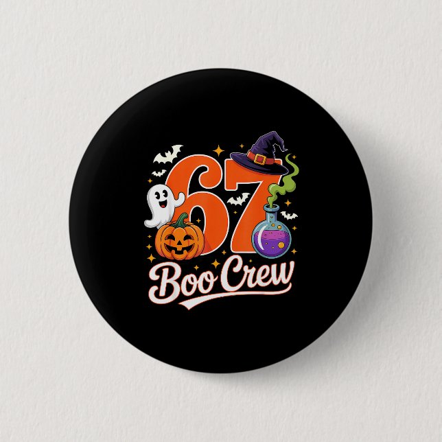 67 boo crew funny halloween ghost witch pumpkin button (Front)