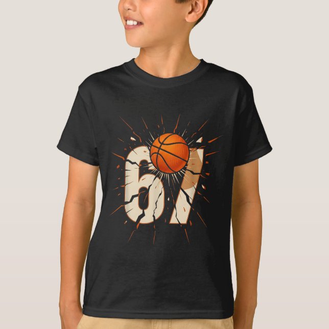 67 Brainrot Youth Basketball Drip - Funny Kids 67  T-Shirt (Front)