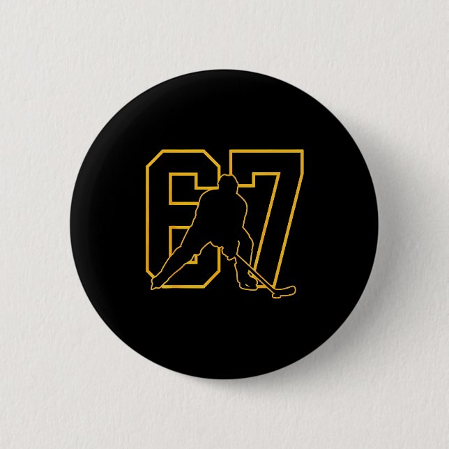 67 Brainrot Youth Ice Hockey Drip - Funny Kids 67  Button (Front)