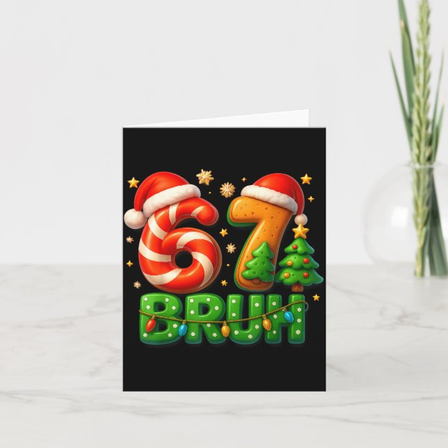 67 Bruh Christmas Candy Cane Gingerbread Design Xm Card (Front)