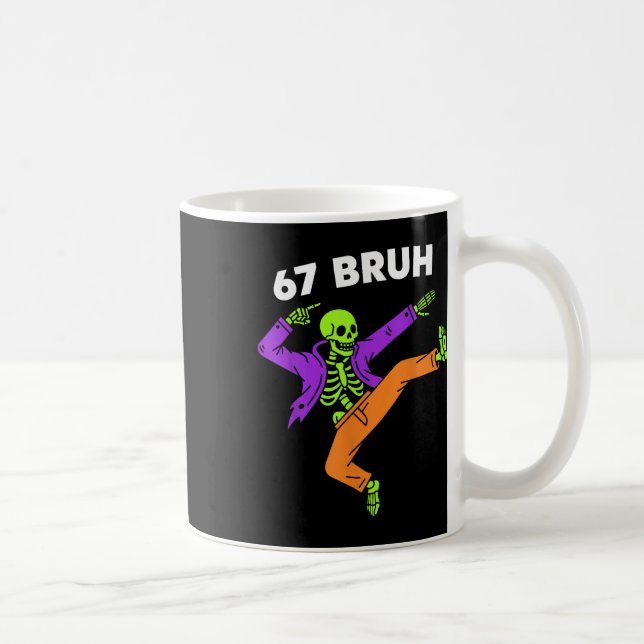 67 Bruh Halloween Dabbing Skeleton Meme 6 7 Number Coffee Mug (Right)