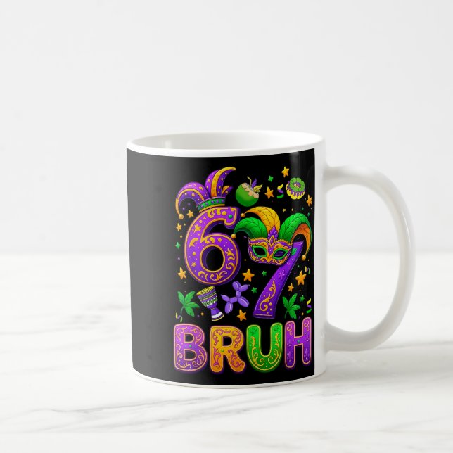 67 Bruh Mardi Gras Jester Mask New Orleans  Coffee Mug (Right)