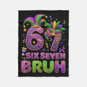 67 Bruh Mardi Gras Jester Mask New Orleans  Fleece Blanket