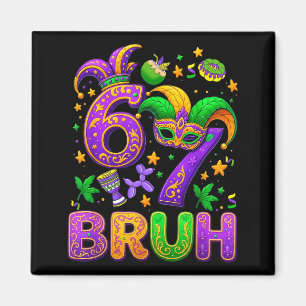 67 Bruh Mardi Gras Jester Mask New Orleans  Magnet