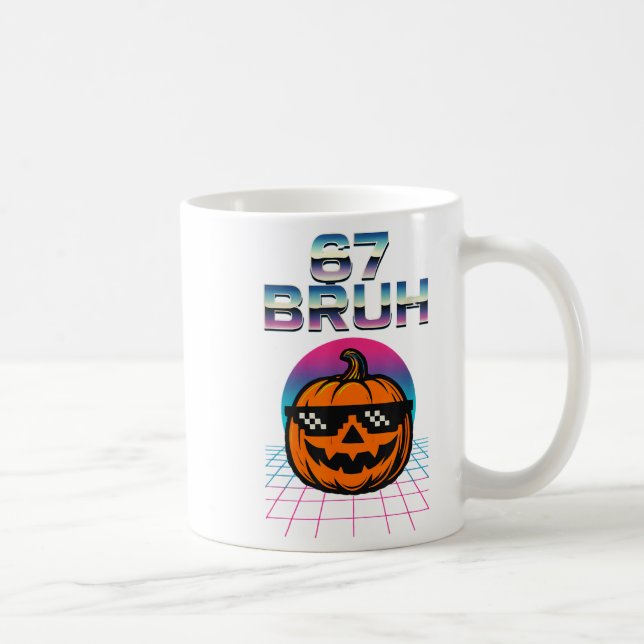67 Bruh Meme Halloween Pumpkin 6 7 Brainrot Six Se Coffee Mug (Right)