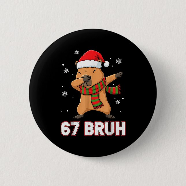 67 Bruh Six Seven Meme Capybara Christmas Kids Boy Button (Front)