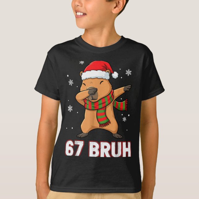 67 Bruh Six Seven Meme Capybara Christmas Kids Boy T-Shirt (Front)