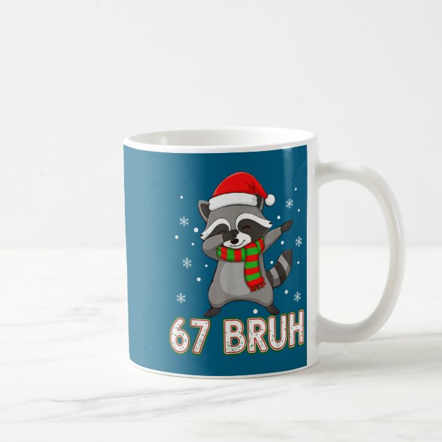 67 Bruh Six Seven Meme Raccoon Christmas Kids Boys Coffee Mug (Right)