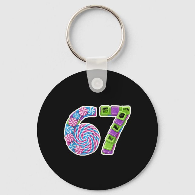 67 Candy Themed Number Fun Design  Keychain (Front)