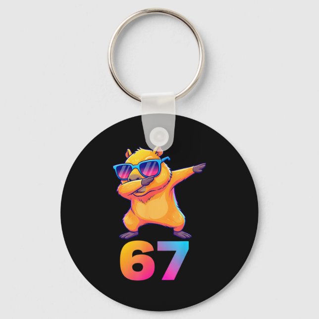 67 Capybara Six Seven Meme Animal Cool Capybara Da Keychain (Front)