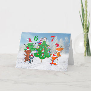 67 Cartoon Animals Dancing Around Christmas Tree Holiday Card