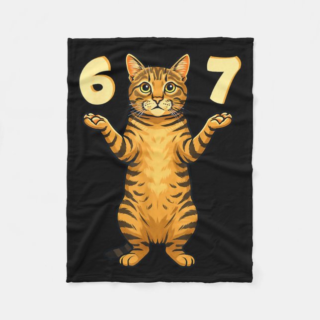 67 Cat Meme Funny Gen Alpha Slang Humor For Teens  Fleece Blanket (Front)
