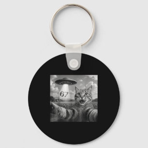 67 Cat Selfie With Alien Ufos Funny Cat Six Seven Keychain