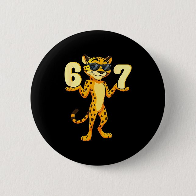 67 Cheetah Meme Six Seven Hands Motion Kids Teens  Button (Front)