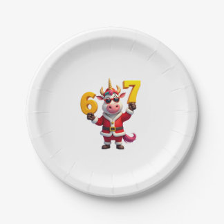 67 Christmaas Unicorn 6 7 Meme for Girls Kids Funn Paper Plates