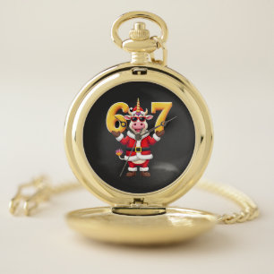 67 Christmaas Unicorn 6 7 Meme for Girls Kids Funn Pocket Watch