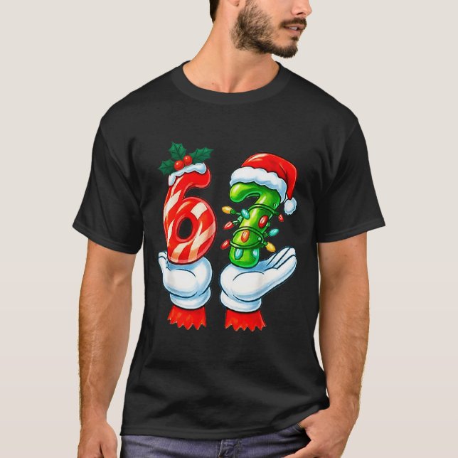 67 Christmas 67 Meme Gen Alpha Slang Candy Cane Xm T-Shirt (Front)