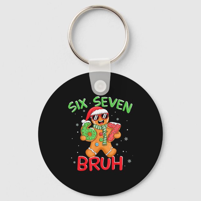 67 Christmas 6 7 Meme Gingerbread Man  Keychain (Front)
