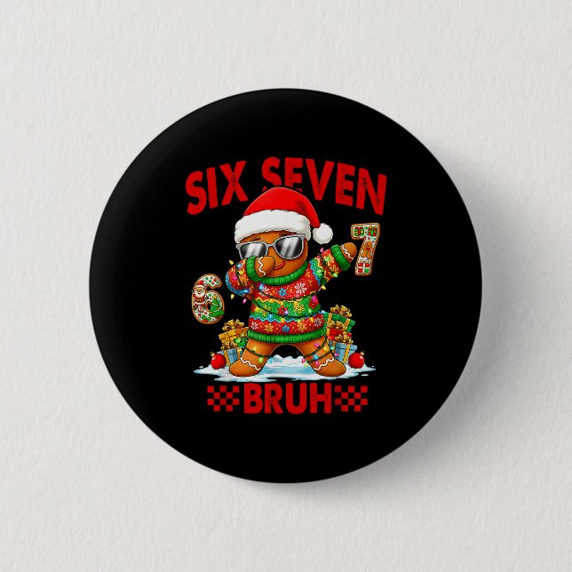 67 Christmas 6 7 Meme Gingerbread Man Xmas Pajamas Button (Front)