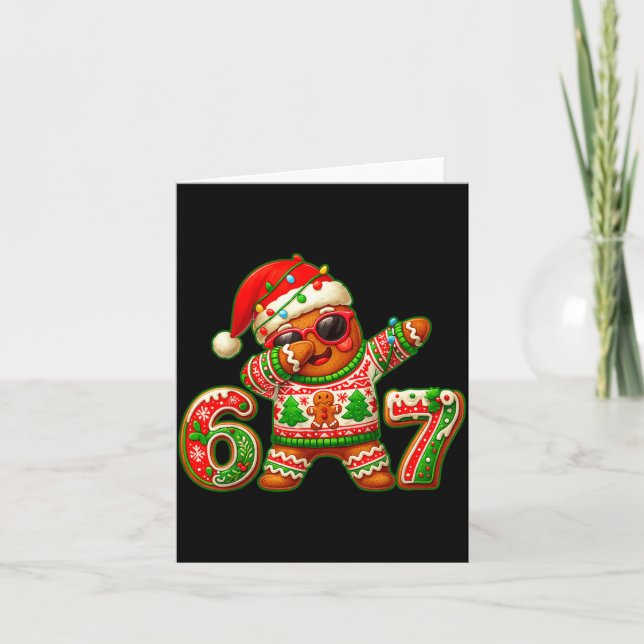 67 Christmas 6 7 Meme Gingerbread Man Xmas Pajamas Card (Front)