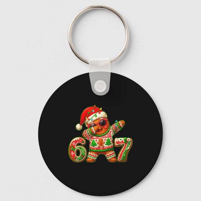 67 Christmas 6 7 Meme Gingerbread Man Xmas Pajamas Keychain (Front)