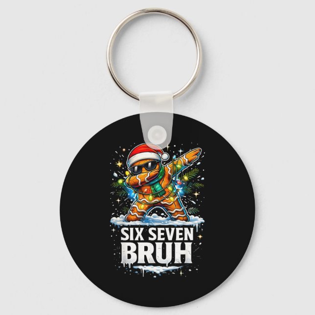 67 Christmas 6 7 Meme Gingerbread Man Xmas Pajamas Keychain (Front)
