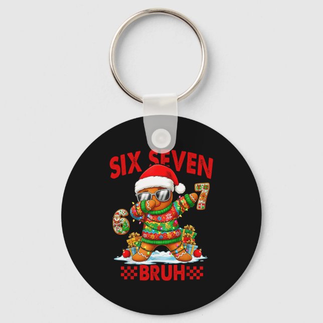 67 Christmas 6 7 Meme Gingerbread Man Xmas Pajamas Keychain (Front)