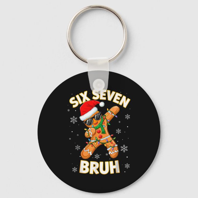 67 Christmas 6 7 Meme Gingerbread Man Xmas Pajamas Keychain (Front)