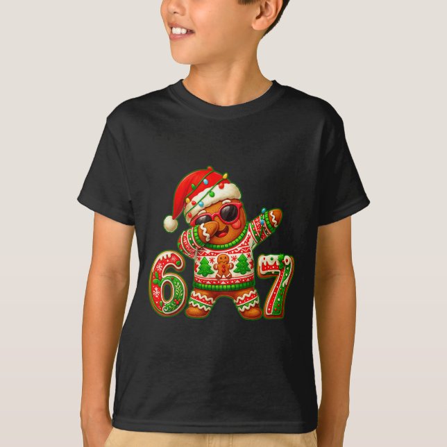 67 Christmas 6 7 Meme Gingerbread Man Xmas Pajamas T-Shirt (Front)