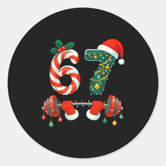 67 Christmas 6 7 Meme Gym Workout Fitness Men Wome Classic Round Sticker (Front)