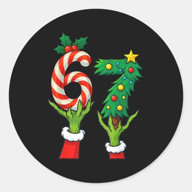 67 Christmas 6 7 Meme Hands Holiday Gen Alpha For  Classic Round Sticker (Front)