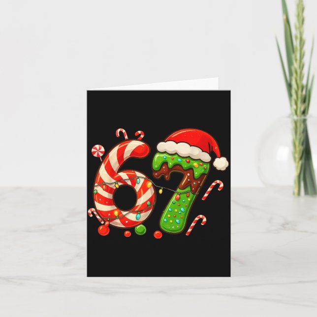 67 Christmas 6 7 Six Seven Meme 67 Candy Cane Xmas Card (Front)