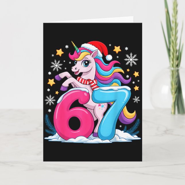 67 Christmas Cute Unicorn Six Seven Meme 6 7 Chris Card (Front)