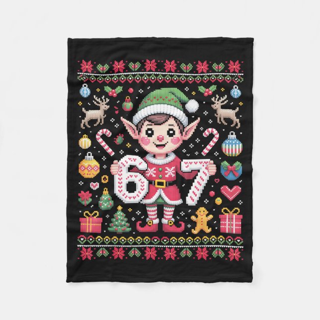 67 Christmas Elf Ugly Sweater Cute 6 7 Meme Xmas B Fleece Blanket (Front)