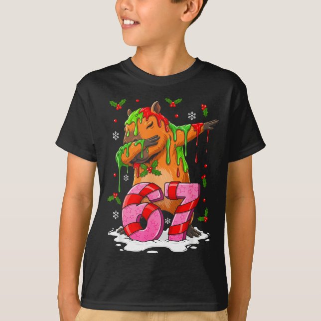 67 Christmas Funny 67 Brainrot Youth Kids Capybara T-Shirt (Front)