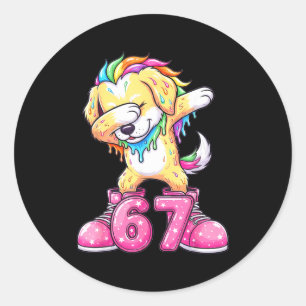 67 Christmas Funny 67 Brainrot Youth Kids Dog 67  Classic Round Sticker