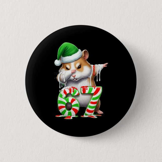 67 Christmas Funny 67 Brainrot Youth Kids Hamster  Button (Front)