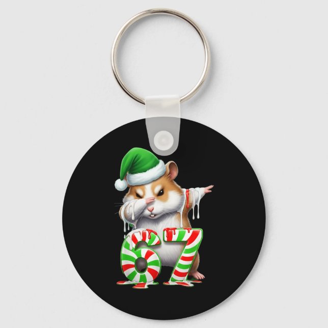 67 Christmas Funny 67 Brainrot Youth Kids Hamster  Keychain (Front)