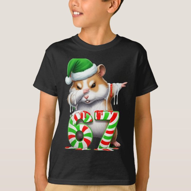 67 Christmas Funny 67 Brainrot Youth Kids Hamster  T-Shirt (Front)