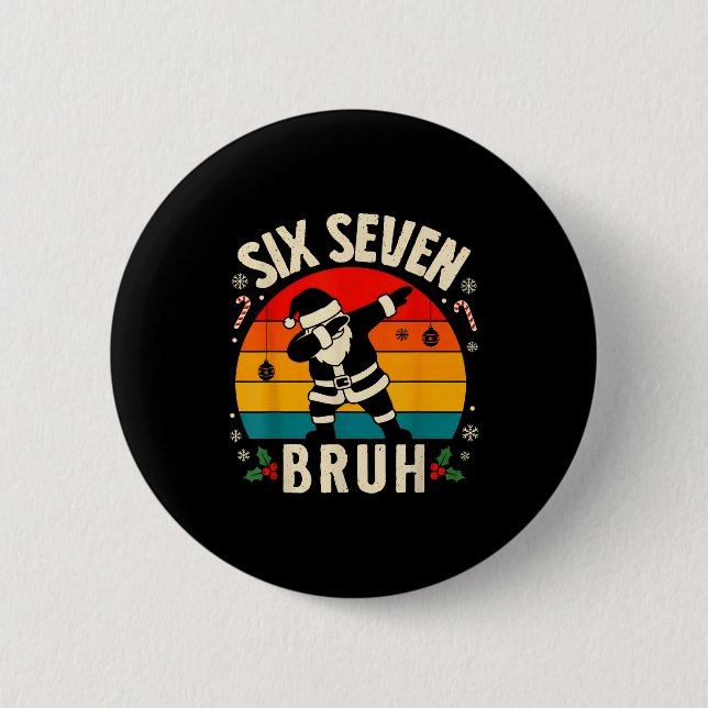 67 Christmas Funny 67 Meme Youth Kids Dabbing Sant Button (Front)