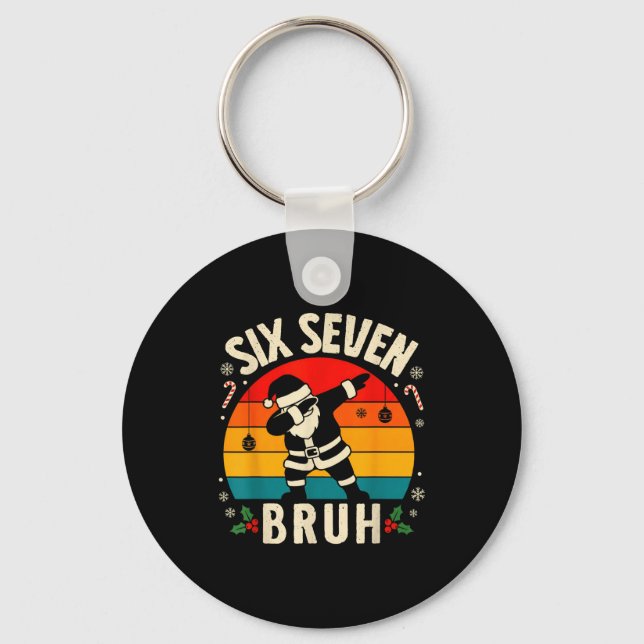 67 Christmas Funny 67 Meme Youth Kids Dabbing Sant Keychain (Front)